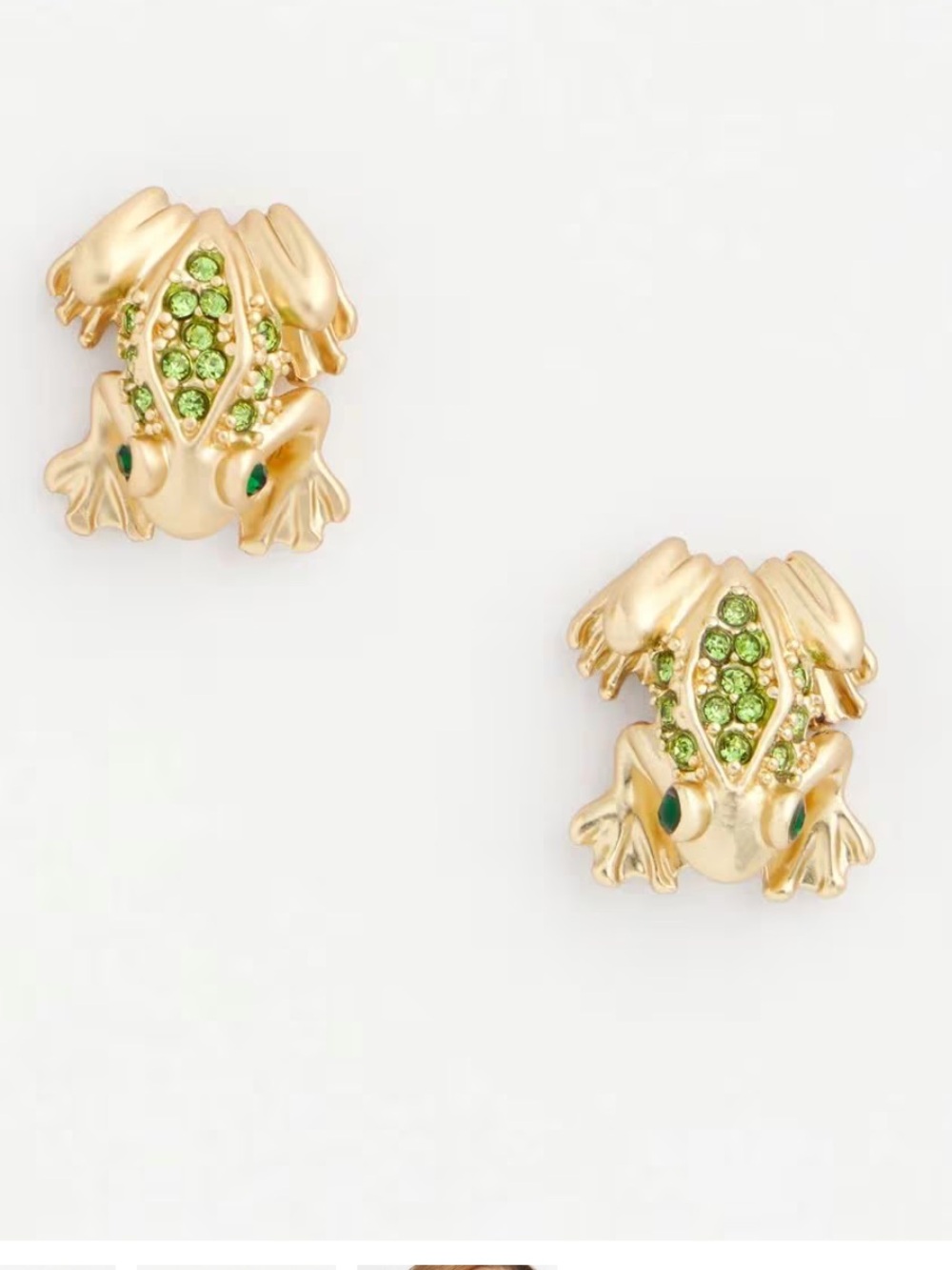 Chico’s Gold Tone Frog Stud Earrings with Green Embellishments